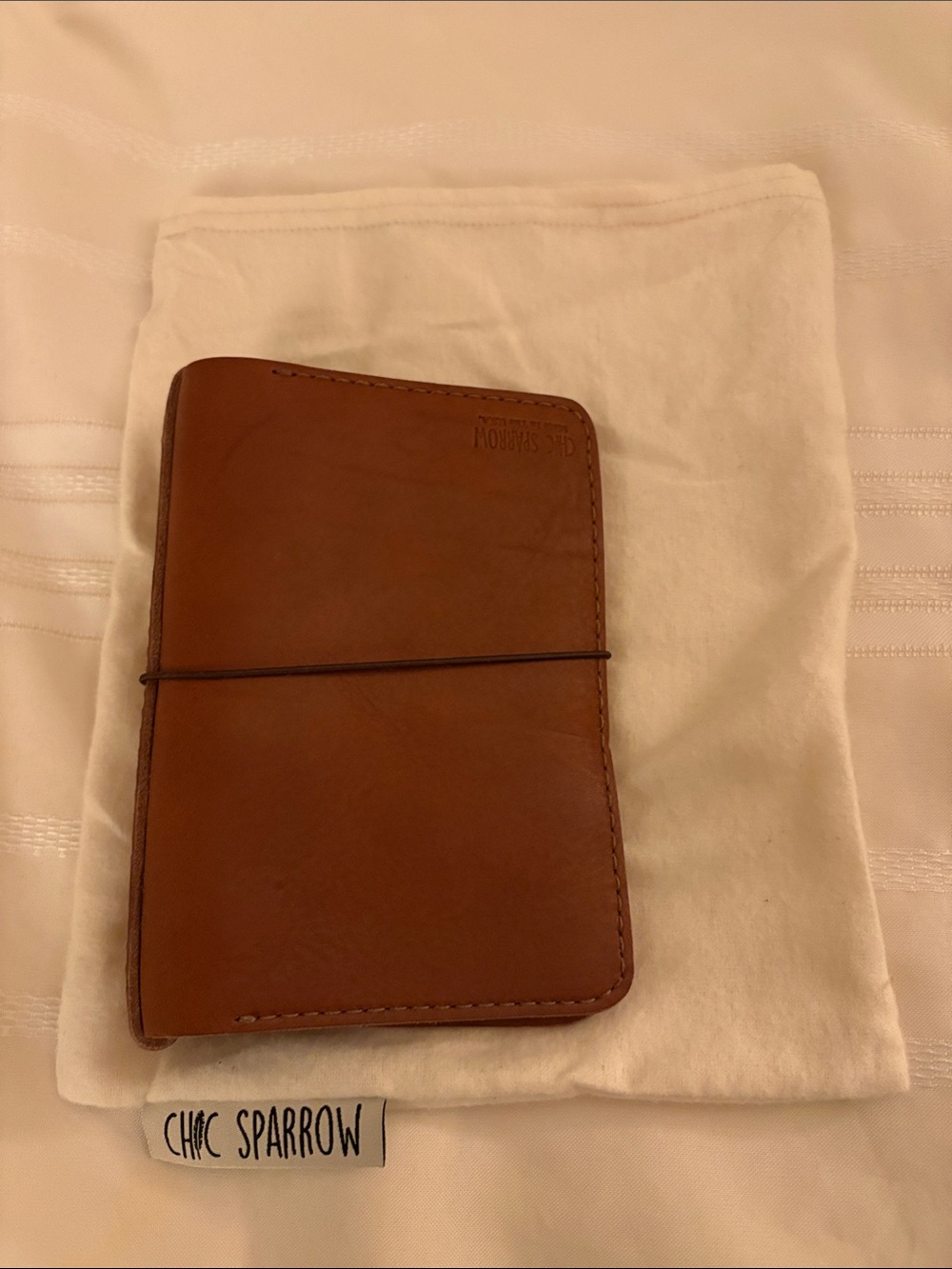 sparrow Tan Leather Card & Key Holder with Elastic Strap